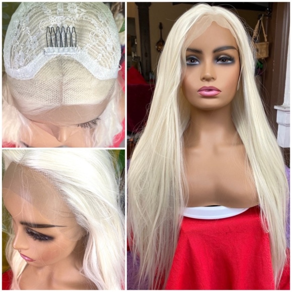 White blonde platinum lace front wig